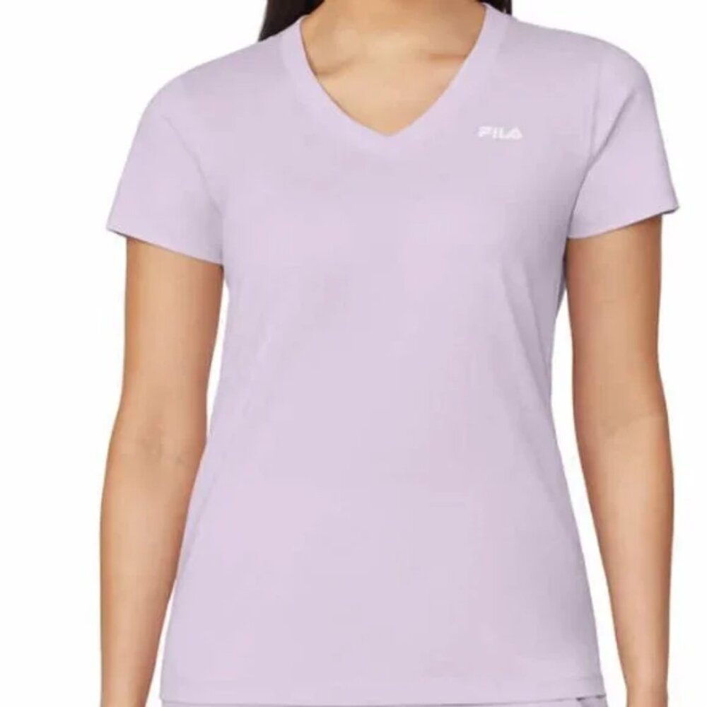FILA Women's Cotton V-neck Short-Sleeved Top Lavender Sportwear  size XS NWT